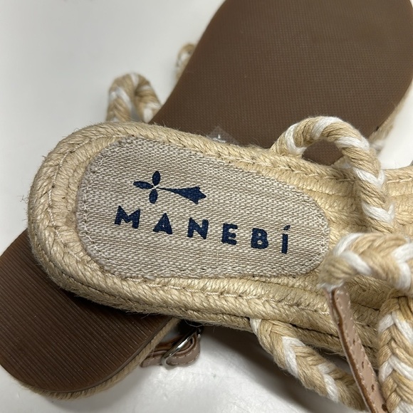Manebi Yucatan Jute Rope Braided Espadrille Flat Sandals Shoes Tan White Size 36 - Picture 9 of 10